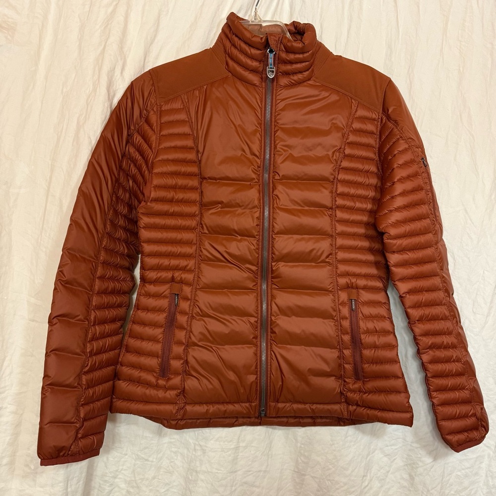 KUHL Spyfire Goose down Jacket cinnamon rust dark orange small puffer NWOT zip - Picture 8 of 15